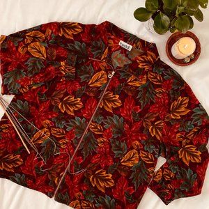 vintage leaf print silky feel spring oversized jacket
